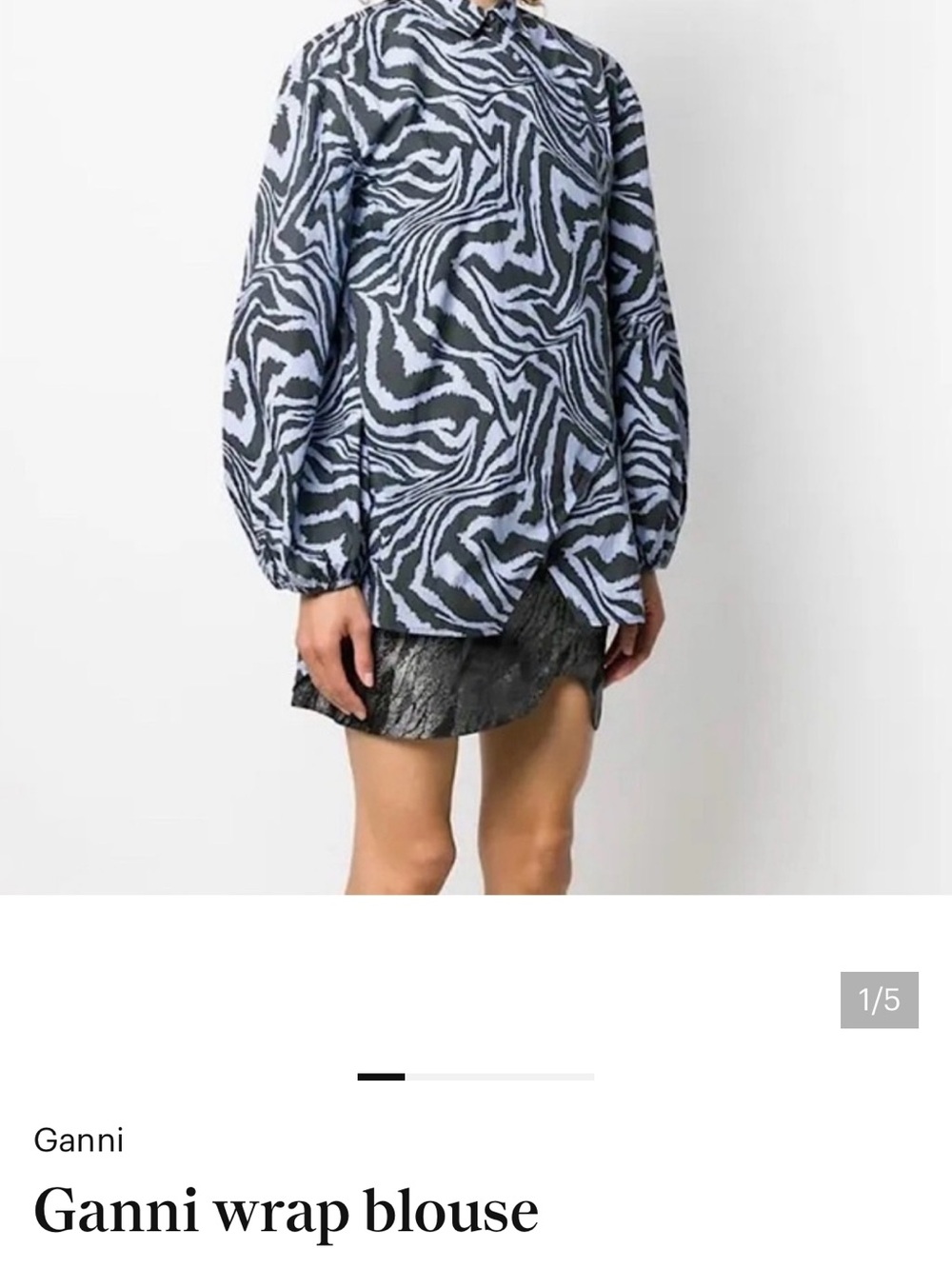 Ganni Light Blue & Black Zebra-Print Wrap Blouse
